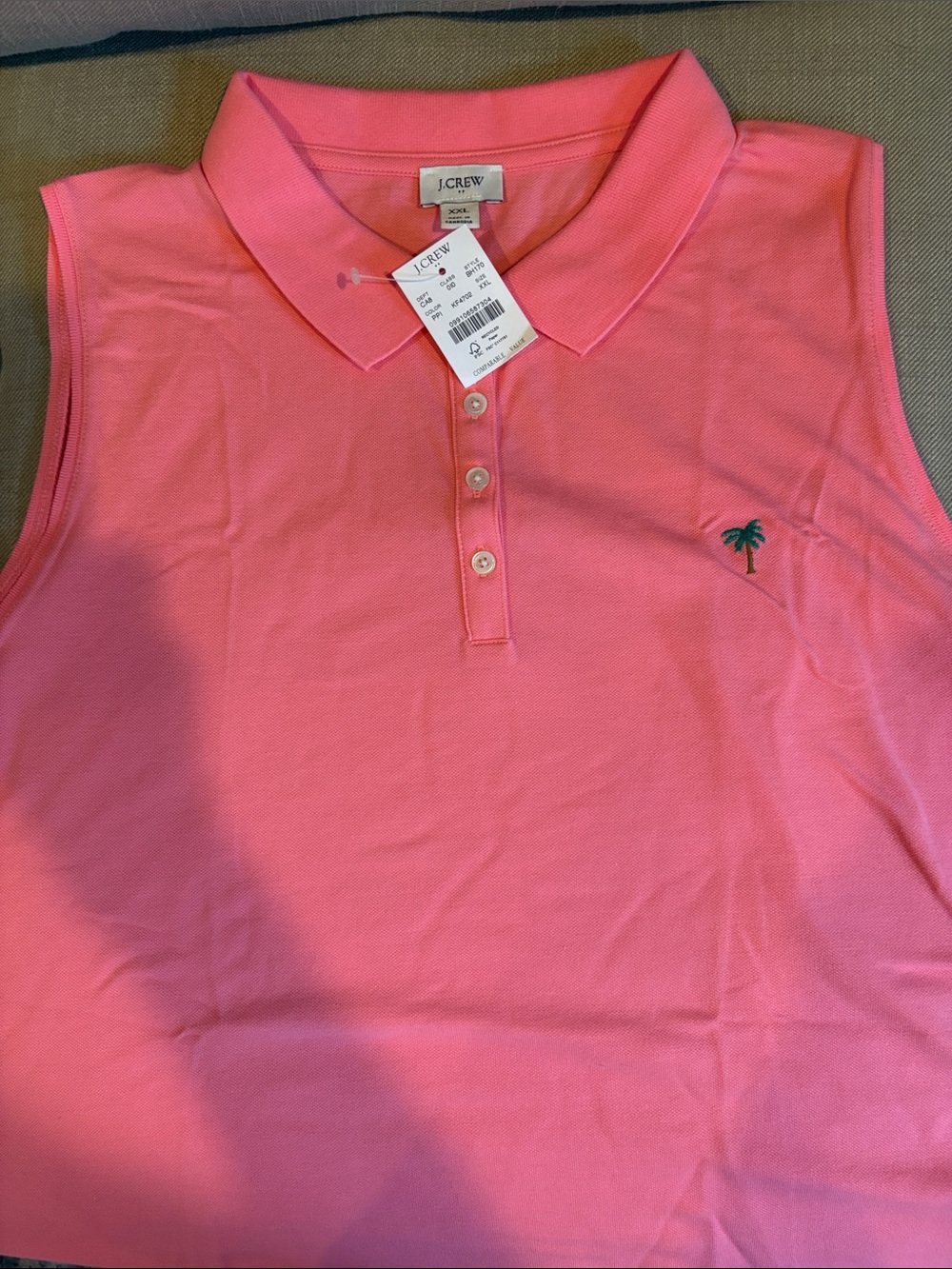 J. Crew womensSleeveless Polo in Bright Pink with Palm Tree Embroidery